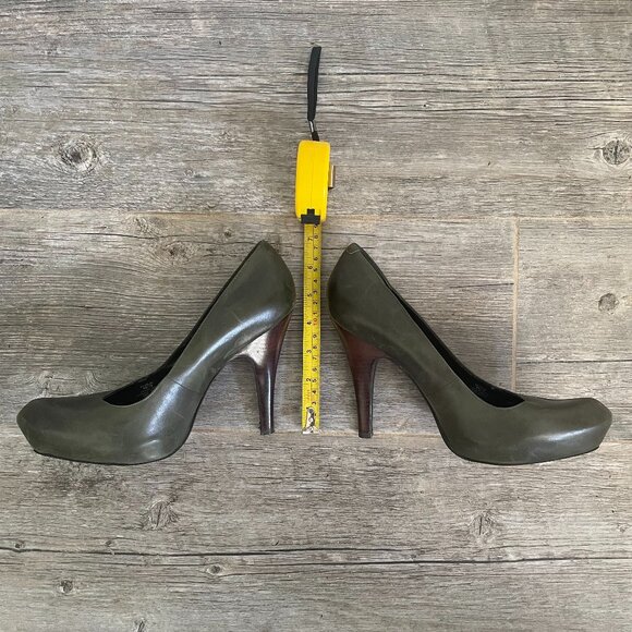 BCBGeneration Holmy Genuine Dark Leather Olive Green Hidden Platform Stilettos - Picture 8 of 10